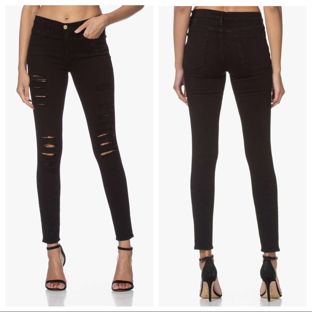 FRAME Le Skinny de Jeanne Ripped Black‎ Jeans Mid Rise Women’s Sz 28